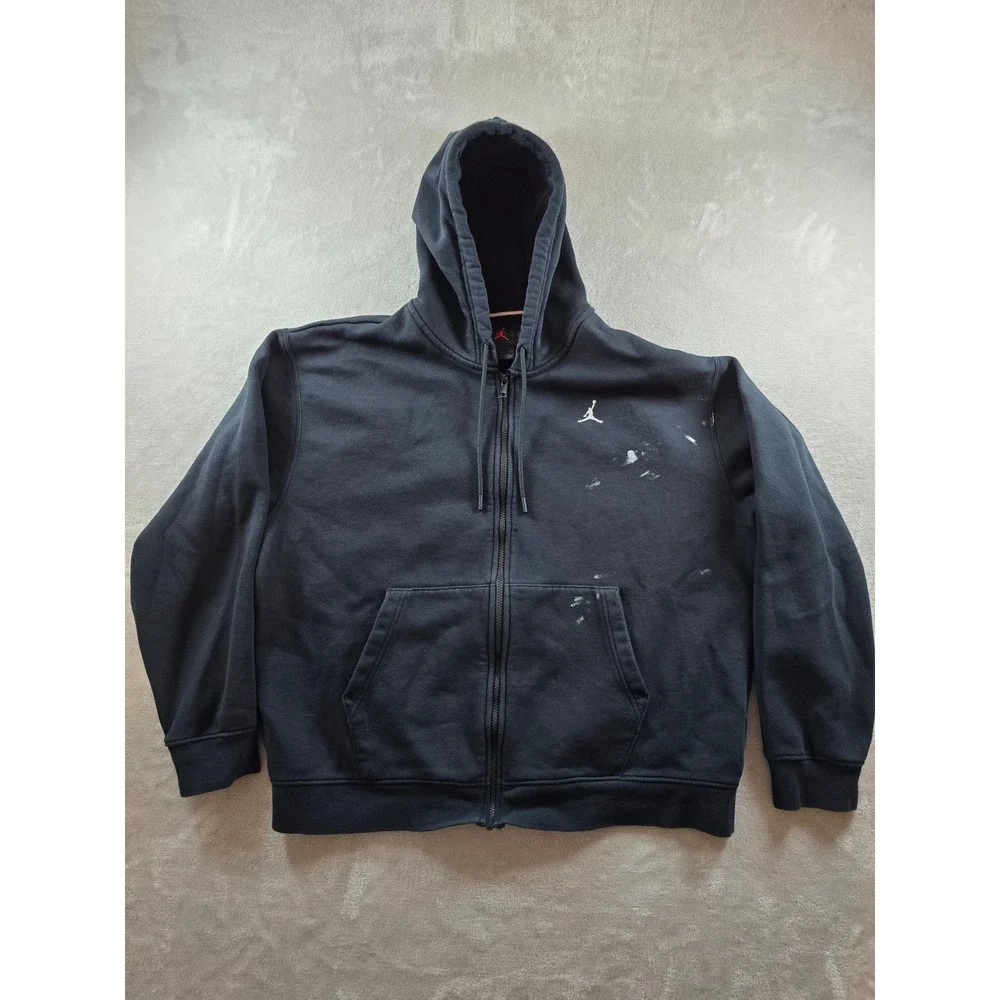 Jordan Air Hoodie‎ Sweatshirt Mens XL Black Full Zip Fleece Nike FJ7771 *Read